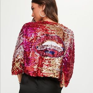 Sequin lips graphics back jacket